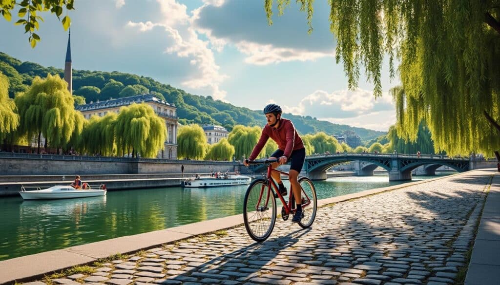 découvrez paris à vélo en suivant la boucle pittoresque du canal saint-martin au bassin de la villette, jusqu'au parc des buttes-chaumont, pour une balade urbaine entre nature et patrimoine.